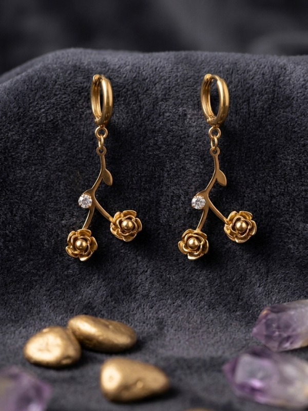 Gold Rose Earrings