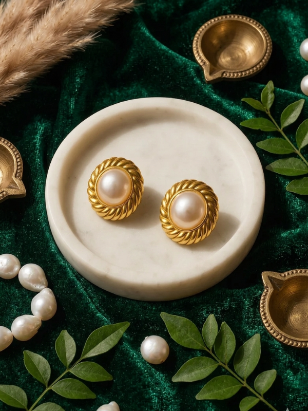 Elegant pearl button stud earrings for women lightweight daily wear jewelry