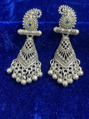 Silver jhumka earrings for women with traditional ethnic dome design